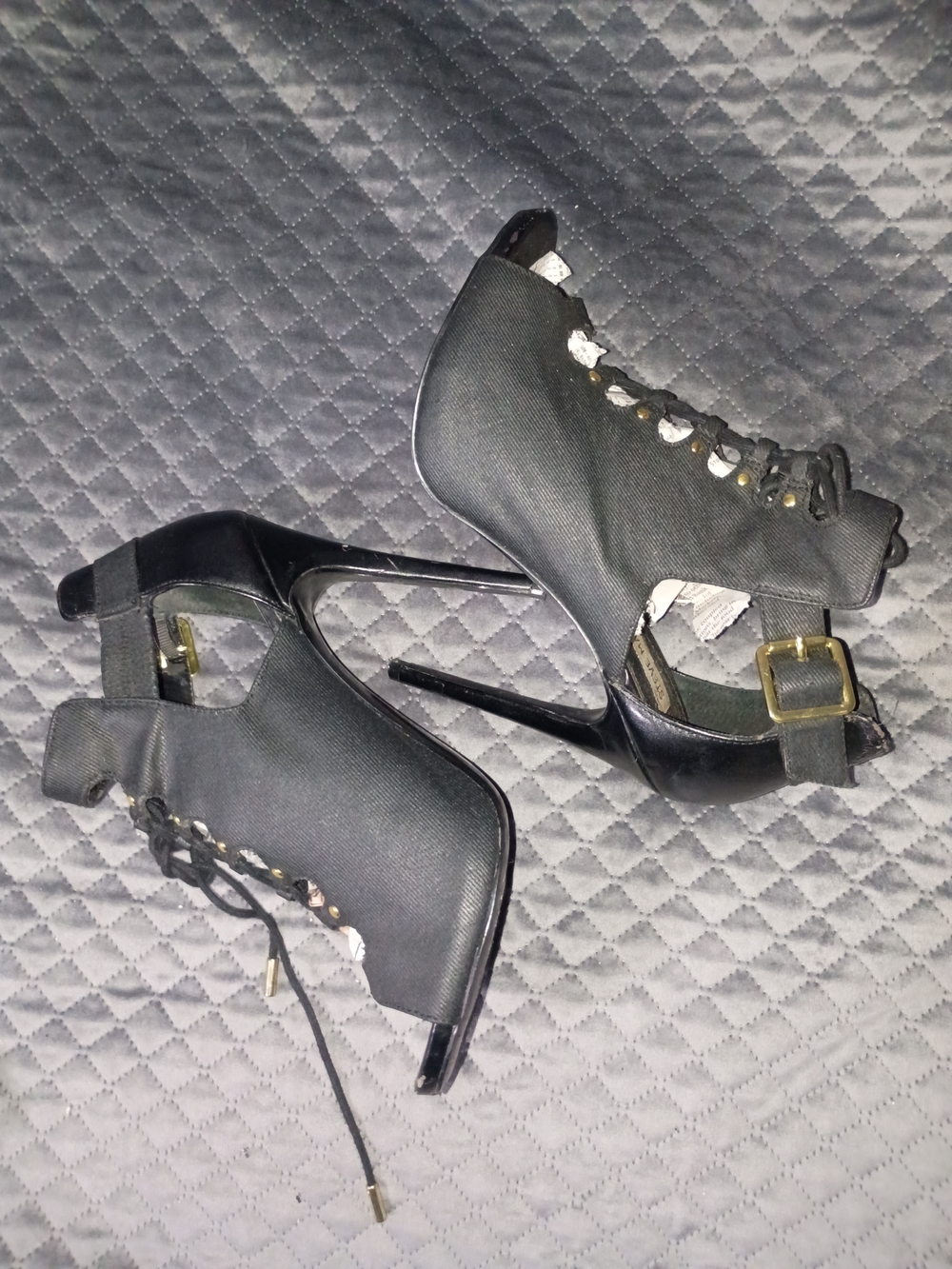 Steve Madden Black Lace-Up Peep-Toe Stiletto Booties
